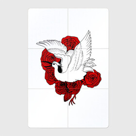 Магнитный плакат 2Х3 с принтом Аист на фоне красных роз в Курске, Полимерный материал с магнитным слоем | 6 деталей размером 9*9 см | Тематика изображения на принте: аист | белый | красные | крылья | птица | птицы | розы | цветы