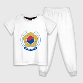 Детская пижама хлопок с принтом Корея | Корейский герб в Курске, 100% хлопок |  брюки и футболка прямого кроя, без карманов, на брюках мягкая резинка на поясе и по низу штанин
 | буква | герб | знак | иероглифы | корейский | корейский герб | корейский флаг | корея | символ | символы | флаг | флаг кореи | эмблема | эмблемма