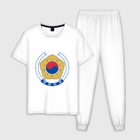 Мужская пижама хлопок с принтом Корея | Корейский герб в Курске, 100% хлопок | брюки и футболка прямого кроя, без карманов, на брюках мягкая резинка на поясе и по низу штанин
 | буква | герб | знак | иероглифы | корейский | корейский герб | корейский флаг | корея | символ | символы | флаг | флаг кореи | эмблема | эмблемма