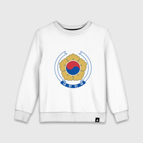 Детский свитшот хлопок с принтом Корея | Корейский герб в Курске, 100% хлопок | круглый вырез горловины, эластичные манжеты, пояс и воротник | буква | герб | знак | иероглифы | корейский | корейский герб | корейский флаг | корея | символ | символы | флаг | флаг кореи | эмблема | эмблемма