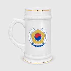 Кружка пивная с принтом Корея | Корейский герб в Курске,  керамика (Материал выдерживает высокую температуру, стоит избегать резкого перепада температур) |  объем 630 мл | буква | герб | знак | иероглифы | корейский | корейский герб | корейский флаг | корея | символ | символы | флаг | флаг кореи | эмблема | эмблемма