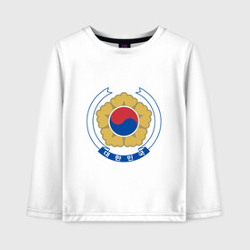 Детский лонгслив хлопок с принтом Корея | Корейский герб в Курске, 100% хлопок | круглый вырез горловины, полуприлегающий силуэт, длина до линии бедер | буква | герб | знак | иероглифы | корейский | корейский герб | корейский флаг | корея | символ | символы | флаг | флаг кореи | эмблема | эмблемма