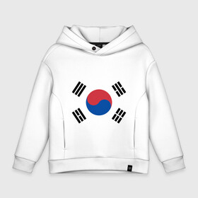 Детское худи Oversize хлопок с принтом Корея | Корейский флаг в Курске, френч-терри — 70% хлопок, 30% полиэстер. Мягкий теплый начес внутри —100% хлопок | боковые карманы, эластичные манжеты и нижняя кромка, капюшон на магнитной кнопке | буква | герб | знак | иероглифы | корейский | корейский флаг | корея | символ | символы | флаг | флаг кореи | эмблема | эмблемма