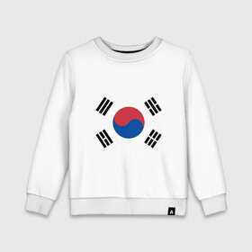 Детский свитшот хлопок с принтом Корея | Корейский флаг в Курске, 100% хлопок | круглый вырез горловины, эластичные манжеты, пояс и воротник | буква | герб | знак | иероглифы | корейский | корейский флаг | корея | символ | символы | флаг | флаг кореи | эмблема | эмблемма