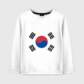 Детский лонгслив хлопок с принтом Корея | Корейский флаг в Курске, 100% хлопок | круглый вырез горловины, полуприлегающий силуэт, длина до линии бедер | буква | герб | знак | иероглифы | корейский | корейский флаг | корея | символ | символы | флаг | флаг кореи | эмблема | эмблемма