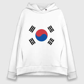 Женское худи Oversize хлопок с принтом Корея | Корейский флаг в Курске, френч-терри — 70% хлопок, 30% полиэстер. Мягкий теплый начес внутри —100% хлопок | боковые карманы, эластичные манжеты и нижняя кромка, капюшон на магнитной кнопке | буква | герб | знак | иероглифы | корейский | корейский флаг | корея | символ | символы | флаг | флаг кореи | эмблема | эмблемма