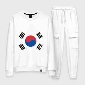 Женский костюм хлопок с принтом Корея | Корейский флаг в Курске, 100% хлопок | на свитшоте круглая горловина, мягкая резинка по низу. Брюки заужены к низу, на них два вида карманов: два 