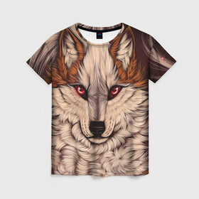 Женская футболка 3D с принтом Красивая Волчица в Курске, 100% полиэфир ( синтетическое хлопкоподобное полотно) | прямой крой, круглый вырез горловины, длина до линии бедер | волк | волчица | дикий зверь | зверь | красивая волчица | рисунок