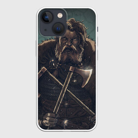 Чехол для iPhone 13 mini с принтом Викинг в Курске,  |  | бородач | викинг | воин | воин с топорами | рисунок | топоры