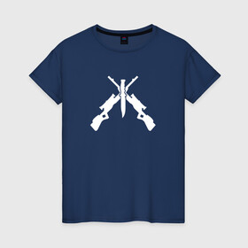 Женская футболка хлопок с принтом Винтовка и нож в Курске, 100% хлопок | прямой крой, круглый вырез горловины, длина до линии бедер, слегка спущенное плечо | awp | csgo | винтовка и нож | минимализм | оружие | рисунок