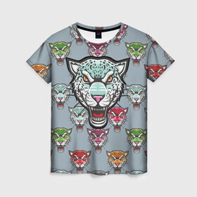 Женская футболка 3D с принтом Леопард в Курске, 100% полиэфир ( синтетическое хлопкоподобное полотно) | прямой крой, круглый вырез горловины, длина до линии бедер | leopard | panthera | барс | большая кошка | животные | звери | кошки | леопард | морды | пантера | паттерн | пятна | хищники