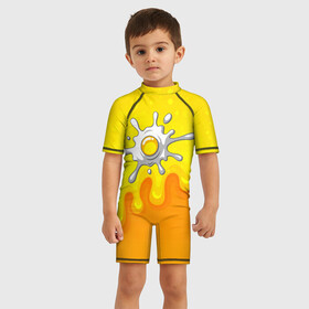 Детский купальный костюм 3D с принтом яичница глазунья в Курске, Полиэстер 85%, Спандекс 15% | застежка на молнии на спине | Тематика изображения на принте: глазунья | еда | желток | завтрак | яичница