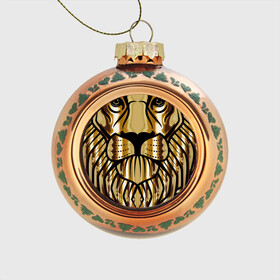 Стеклянный ёлочный шар с принтом Лев в Курске, Стекло | Диаметр: 80 мм | lion | лев | тигр | футболка