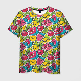 Мужская футболка 3D с принтом Лето. Ягоды. Фрукты в Курске, 100% полиэфир | прямой крой, круглый вырез горловины, длина до линии бедер | вишня | клубника | лето | настроение | паттерн | смузи | фруктовый коктейль | фрукты | ягоды