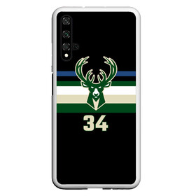 Чехол для Honor 20 с принтом Milwaukee Bucks форма. Яннис Адетокумбо в Курске, Силикон | Область печати: задняя сторона чехла, без боковых панелей | 34 | antetokounmpo | basketball | edition | giannis | milwaukee bucks | sport | statement | адетокумбо | бакс | баскетбол | милуоки | спорт | форма | яннис