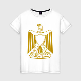 Женская футболка хлопок с принтом Египет | Египетский герб в Курске, 100% хлопок | прямой крой, круглый вырез горловины, длина до линии бедер, слегка спущенное плечо | буква | герб | герб египта | египет | египетский герб | знак | иероглифы | символ | символы | флаг | эмблема | эмблемма