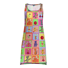 Платье-майка 3D с принтом Хороший день в Курске, 100% полиэстер | полуприлегающий силуэт, широкие бретели, круглый вырез горловины, удлиненный подол сзади. | девочки | дружба | котики | разноцветный | рыбка | счастье | узор | цветочный | шарики