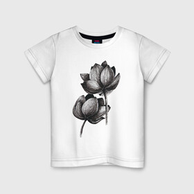 Детская футболка хлопок с принтом Лилии в Курске, 100% хлопок | круглый вырез горловины, полуприлегающий силуэт, длина до линии бедер | бутон | графика | лето | лилии | природа | растение | цветы | черный