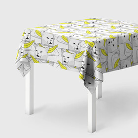 Скатерть 3D с принтом Кот с бананом в Курске, 100% полиэстер (ткань не мнется и не растягивается) | Размер: 150*150 см | banana | cat | банан | кот | мем