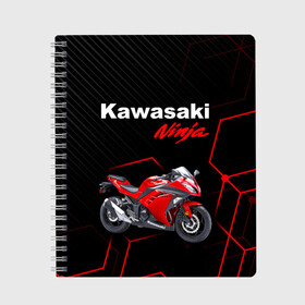 Тетрадь с принтом KAWASAKI NINJA /  КАВАСАКИ в Курске, 100% бумага | 48 листов, плотность листов — 60 г/м2, плотность картонной обложки — 250 г/м2. Листы скреплены сбоку удобной пружинной спиралью. Уголки страниц и обложки скругленные. Цвет линий — светло-серый
 | kawasaki | motorcycle | motosport | ninja | racing | speed | sport | байк | гонки | двигатель | кавасаки | мото | мотокросс | мотоспорт | мототриал | мотоцикл | нинзя. | скорость | спорт