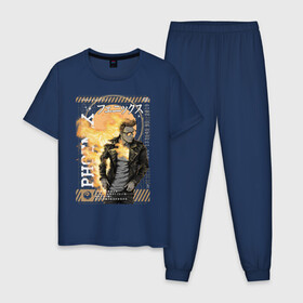Мужская пижама хлопок с принтом Phoenix (Феникс) в Курске, 100% хлопок | брюки и футболка прямого кроя, без карманов, на брюках мягкая резинка на поясе и по низу штанин
 | иероглиф | киберпанк | огонь | панк | феникс