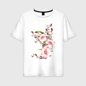 Женская футболка хлопок Oversize с принтом Прекрасные лилии в Курске, 100% хлопок | свободный крой, круглый ворот, спущенный рукав, длина до линии бедер
 | лилии | прекрасные лилии | растения | розовые цветы | цветы