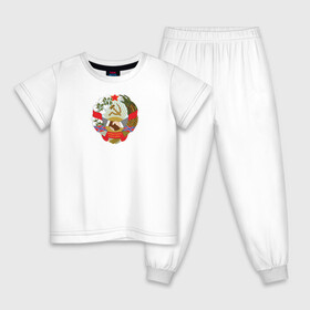 Детская пижама хлопок с принтом Герб социалистической Америки в Курске, 100% хлопок |  брюки и футболка прямого кроя, без карманов, на брюках мягкая резинка на поясе и по низу штанин
 | герб | конфедерация | кша | сасш | сша | юг