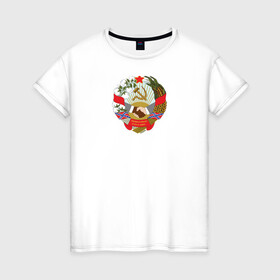 Женская футболка хлопок с принтом Герб социалистической Америки в Курске, 100% хлопок | прямой крой, круглый вырез горловины, длина до линии бедер, слегка спущенное плечо | герб | конфедерация | кша | сасш | сша | юг