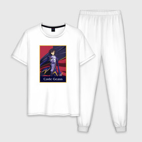 Мужская пижама хлопок с принтом Lelouch (Code Geass) в Курске, 100% хлопок | брюки и футболка прямого кроя, без карманов, на брюках мягкая резинка на поясе и по низу штанин
 | аниме | код гиас | лелуш | надпись | плащ