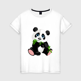Женская футболка хлопок с принтом Банда с бамбуком  в Курске, 100% хлопок | прямой крой, круглый вырез горловины, длина до линии бедер, слегка спущенное плечо | бамбук | банда с бамбуком | животное | медведь | медвежонок | панда