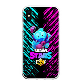 Чехол для iPhone XS Max матовый с принтом BRAWL STARS SQUEAK: СКВИК. в Курске, Силикон | Область печати: задняя сторона чехла, без боковых панелей | brawl stars | leon | sally leon | shark | werewolf leon | акула | бравл старс | оборотень | сквик squeak