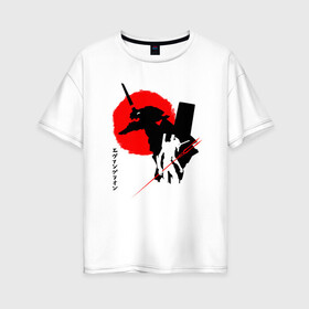 Женская футболка хлопок Oversize с принтом ЕВА-02 | RED SUN в Курске, 100% хлопок | свободный крой, круглый ворот, спущенный рукав, длина до линии бедер
 | anime | eva | evangelion | nerv | аниме | анимэ | ева | евангилион | нерв | роботы | рэй | синдзи | япония