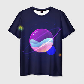 Мужская футболка 3D с принтом Галактический оттенок в Курске, 100% полиэфир | прямой крой, круглый вырез горловины, длина до линии бедер | Тематика изображения на принте: solar | арт | галактика | звёзды | иллюстрация | кометы | планета
