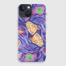 Чехол для iPhone 13 mini с принтом Галактика в Курске,  |  | dream | galaxy | girl | planet | акварель | галактика | девушки | звёзды | космос | планеты | рисунок | синий | сон | спокойствие | сумерки | туманности | фиолетовый