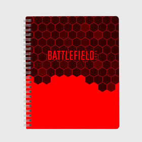 Тетрадь с принтом Battlefield 2042 - Hexagon в Курске, 100% бумага | 48 листов, плотность листов — 60 г/м2, плотность картонной обложки — 250 г/м2. Листы скреплены сбоку удобной пружинной спиралью. Уголки страниц и обложки скругленные. Цвет линий — светло-серый
 | Тематика изображения на принте: 2042 | battle | battlefield | fps | game | games | logo | portal | royale | shooter | батлфилд | битва | игра | игры | королевская | лого | портал | соты | шутер