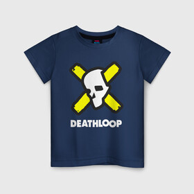 Детская футболка хлопок с принтом Deathloop - Skull в Курске, 100% хлопок | круглый вырез горловины, полуприлегающий силуэт, длина до линии бедер | Тематика изображения на принте: death | deathloop | game | games | loop | skull | дэслуп | дэт | дэтлуп | знак | игра | игры | лого | луп | мертвая | пелтя | символ