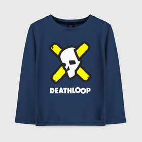 Детский лонгслив хлопок с принтом Deathloop - Skull в Курске, 100% хлопок | круглый вырез горловины, полуприлегающий силуэт, длина до линии бедер | Тематика изображения на принте: death | deathloop | game | games | loop | skull | дэслуп | дэт | дэтлуп | знак | игра | игры | лого | луп | мертвая | пелтя | символ