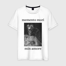 Мужская футболка хлопок с принтом memento mori  в Курске, 100% хлопок | прямой крой, круглый вырез горловины, длина до линии бедер, слегка спущенное плечо. | Тематика изображения на принте: 