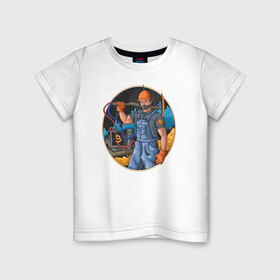 Детская футболка хлопок с принтом Майнер в Курске, 100% хлопок | круглый вырез горловины, полуприлегающий силуэт, длина до линии бедер | биткоин | иллюстрация | инвестор | крипта | майнер | рабочий