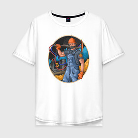 Мужская футболка хлопок Oversize с принтом Майнер в Курске, 100% хлопок | свободный крой, круглый ворот, “спинка” длиннее передней части | биткоин | иллюстрация | инвестор | крипта | майнер | рабочий