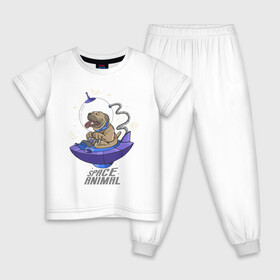 Детская пижама хлопок с принтом Space Animal в Курске, 100% хлопок |  брюки и футболка прямого кроя, без карманов, на брюках мягкая резинка на поясе и по низу штанин
 | животные | иллюстрация | космонавт | космос | пёс | тарелка