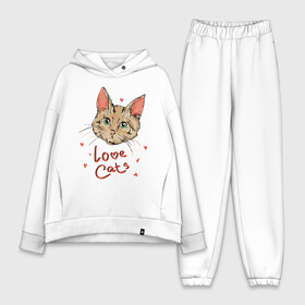 Женский костюм хлопок Oversize с принтом Люблю котиков в Курске,  |  | cat | cats | face | heart | hertz | love | кот | котб | котик | коты | кошак | кошка | люблю | любовь | сердца | сердце