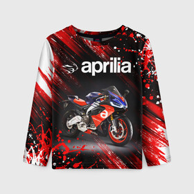 Детский лонгслив 3D с принтом APRILIA / АПРИЛИЯ / MOTO в Курске, 100% полиэстер | длинные рукава, круглый вырез горловины, полуприлегающий силуэт
 | 120. | 50 | aprilia | motorcycle | motosport | racing | rs | speed | sport | априлия | байк | гонки | двигатель | мото | мотокросс | мотоспорт | мототриал | мотоцикл | скорость | спорт