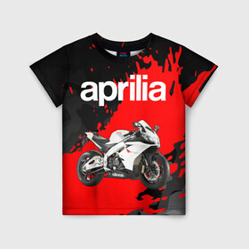 Детская футболка 3D с принтом APRILIA / АПРИЛИЯ / GRUNGE в Курске, 100% гипоаллергенный полиэфир | прямой крой, круглый вырез горловины, длина до линии бедер, чуть спущенное плечо, ткань немного тянется | Тематика изображения на принте: 120. | 50 | aprilia | motorcycle | motosport | racing | rs | speed | sport | априлия | байк | гонки | двигатель | мото | мотокросс | мотоспорт | мототриал | мотоцикл | скорость | спорт