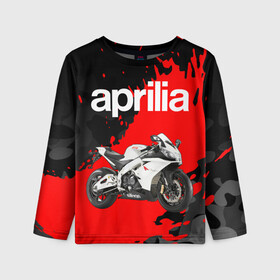 Детский лонгслив 3D с принтом APRILIA / АПРИЛИЯ / GRUNGE в Курске, 100% полиэстер | длинные рукава, круглый вырез горловины, полуприлегающий силуэт
 | Тематика изображения на принте: 120. | 50 | aprilia | motorcycle | motosport | racing | rs | speed | sport | априлия | байк | гонки | двигатель | мото | мотокросс | мотоспорт | мототриал | мотоцикл | скорость | спорт