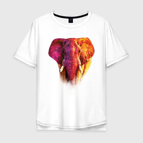 Мужская футболка хлопок Oversize с принтом Слон акварельный в Курске, 100% хлопок | свободный крой, круглый ворот, “спинка” длиннее передней части | africa | animal | colorful | elephant | orange | paint | pink | strength | watercolor | акварель | африка | животное | краски | красочный | оранжевый | розовый | сила | слон