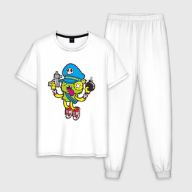 Мужская пижама хлопок с принтом Crazy Bomberman в Курске, 100% хлопок | брюки и футболка прямого кроя, без карманов, на брюках мягкая резинка на поясе и по низу штанин
 | Тематика изображения на принте: bomberman | crazy | бомба | бомбермен | бомбермэн | оружие