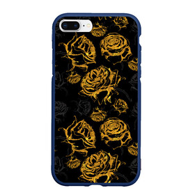 Чехол для iPhone 7Plus/8 Plus матовый с принтом Розы. Золото с черным в Курске, Силикон | Область печати: задняя сторона чехла, без боковых панелей | вечерний | графика | графический | золотистый | золото | золотой | крупные | праздничный | розочки | розы | темный | цветочки | цветочный | цветы | черный