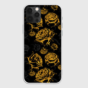 Чехол для iPhone 12 Pro Max с принтом Розы. Золото с черным в Курске, Силикон |  | Тематика изображения на принте: вечерний | графика | графический | золотистый | золото | золотой | крупные | праздничный | розочки | розы | темный | цветочки | цветочный | цветы | черный