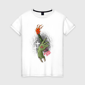 Женская футболка хлопок с принтом Zombie Rebel в Курске, 100% хлопок | прямой крой, круглый вырез горловины, длина до линии бедер, слегка спущенное плечо | восстание | зомби | иллюстрация | молотов | огонь | повстанцы